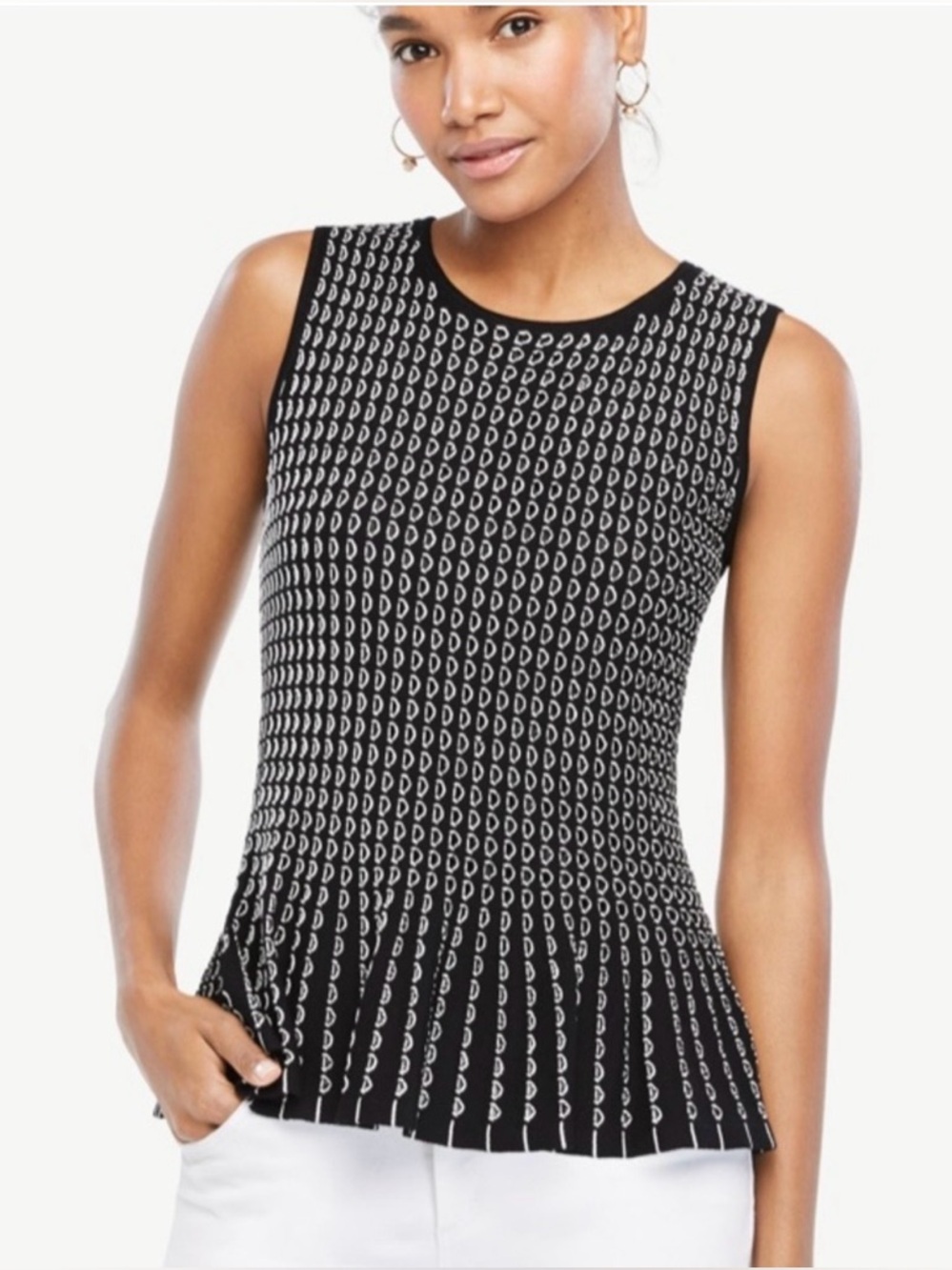 Ann Taylor Black & White Sleeveless Peplum Tank